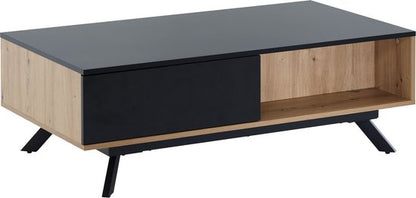 Coffee Table Massif MDF Oak Decor / Black 110x60x38 cm Coffee Table | Living Room Table Rectangular with Storage Space | Industrial Living Room Table with Drawers | Large Side Table