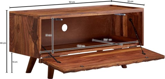 HiFi Lowboard Massief Sheesham-Hout TV-Dressoir 92x44x35 cm met Vouwdeur | TV-Meubel Hoog | TV-Tafel TV-Bord Woonkamer Modern