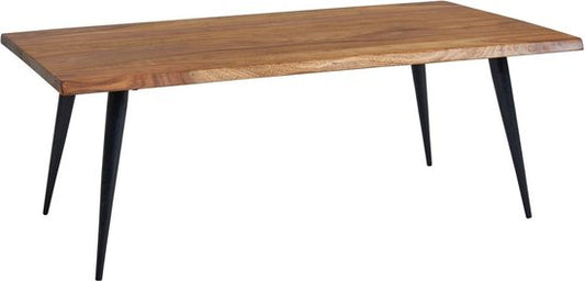 Koffietafel Massief Sheesham-Hout en Metaal 110x60x40 cm Salontafel Bruin | Vierkante Tafel Woonkamer Moderne met Boomrand | Lage Bijzettafel Woonkamertafel