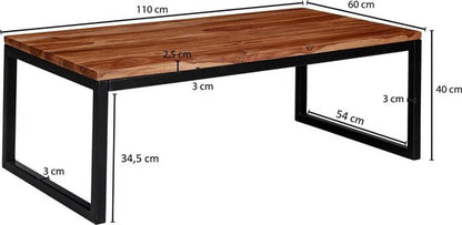 salontafel 110x40x60 cm Sheesham massief houten / metalen salontafel | Design salontafel in industriÃ«le stijl | Tafel woonkamer | Solide loungetafel