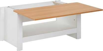 design salontafel 85 X 47 X 45 cm wit / eiken | Woonkamertafel met opbergruimte | Salontafel met opbergvak Modern | Vierkante salontafel
