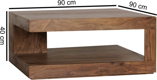salontafel massief hout Sheesham 90cm Ontwerp salontafel donkerbruine landelijke stijl tafel