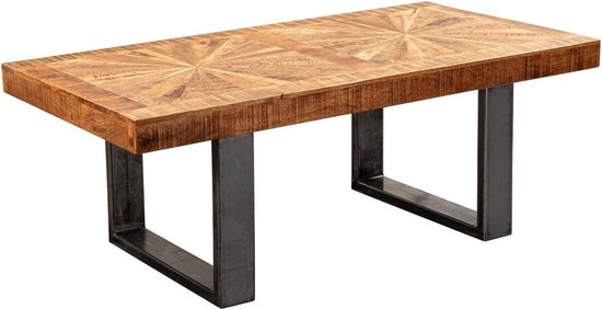 modern coffee table mango solid wood 105x40x55 cm table in industrial design | Coffee table with wood and metal | Rustic coffee table