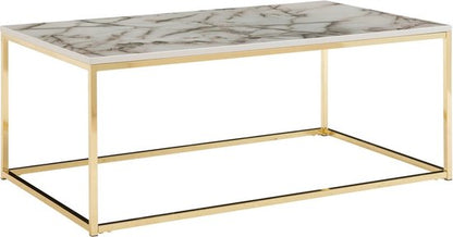 Coffee Table 100x60x40 cm with Marble Look White / Gold Rectangular Coffee Table | Living Room Table Modern | Low Side Table Living Room Table