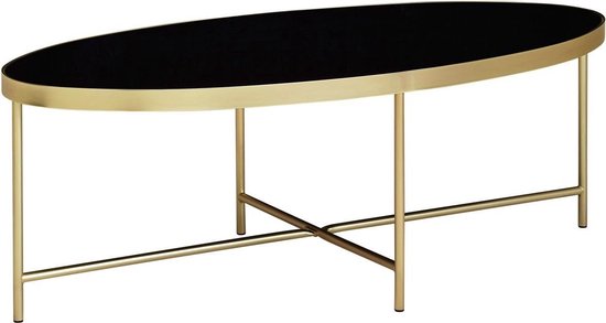 design salontafel glas zwart - ovaal 110 x 56 cm met goud metaal | Grote woonkamer tafel Lounge tafel glazen tafel