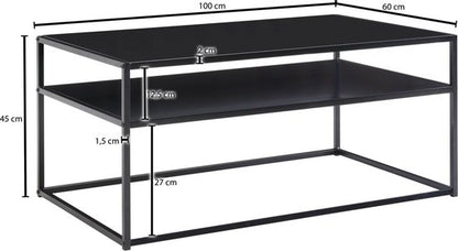 Coffee Table Metal 100x60x45 cm Rectangular Living Room Table Black with Storage | Industrial Living Room Table | Low Side Table Living Room Table