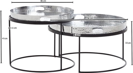 Sky Style- salontafel set van 2 metalen dienblad tafel zilveren salontafel rond