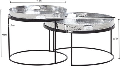 Sky Style- salontafel set van 2 metalen dienblad tafel zilveren salontafel rond