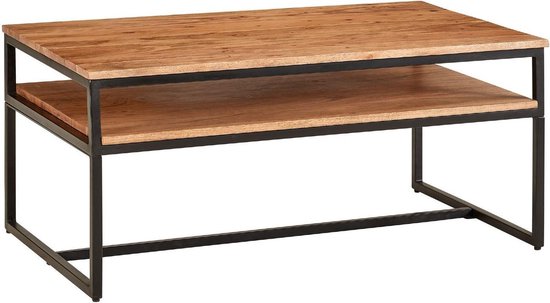 salontafel 100x60x45 cm massief houten metalen salontafel salontafel acacia | IndustriÃ«le kamertafel met opbergruimte | Houten tafel, salontafel, massief