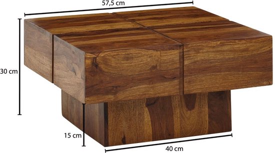 salontafel 57,5x57,5x30 cm massief sheeshamhouten salontafel vierkant | Design salontafel salontafel massief | Kleine tafel woonkamer modern