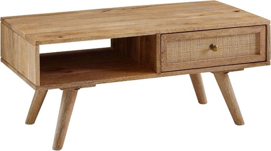 salontafel 90x40x45 cm Mango massief houten salontafel rechthoekig | Houten tafel met opbergruimte | Salontafel met lade | Tafel woonkamer solide