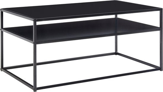 Coffee Table Metal 100x60x45 cm Rectangular Living Room Table Black with Storage | Industrial Living Room Table | Low Side Table Living Room Table