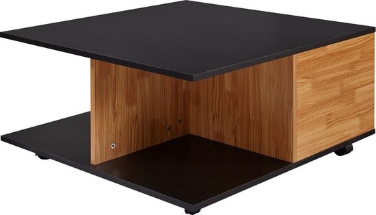 design salontafel 70x70 cm antraciet / zand eiken | Salontafel met 2 laden | Salontafel met wielen | Tafel met 2 compartimenten