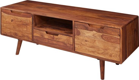 HiFi lowboard AMANA Sheesham massief houten landelijke TV-dressoir 135x51x45cm | TV-kast Onderkast met lade en 2 deuren | Opbergvak voor tv-tafel | TV-meubel voor tv