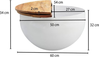 salontafel Mango 60x34x60 cm massief houten metalen tafel wit industrieel rond | Design salontafel met opbergruimte | Lounge tafel sofa tafel modern