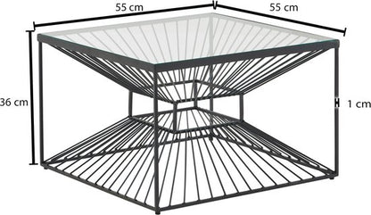 Koffietafel Glas en Metaal 55x55x36 cm Salontafel Zwart | Tafel Woonkamer Vierkant | Woonkamertafel Modern | Kleine Bijzettafel