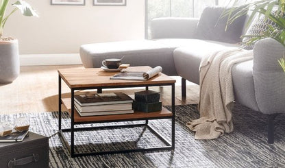 salontafel 60x60x41 cm massief houten metalen salontafel salontafel acacia | IndustriÃ«le kamertafel met opbergruimte | Vierkante houten tafel, stevige salontafel