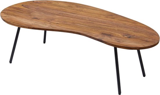 Designer coffee table KASI 122x36x63 cm Sheesham with metal legs Black | Kidney table Solid wood Grey | Wooden table legs Metal | Cool solid wood table | Table flat modern