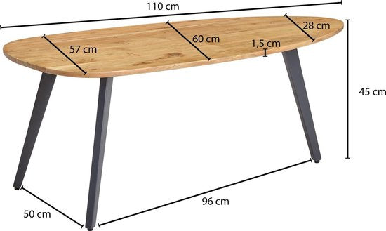 salontafel acacia massief hout 110 x 45 x 60 cm salontafel niervorm | Salontafel Moderne houten tafel | Tafel woonkamer hout / metaal