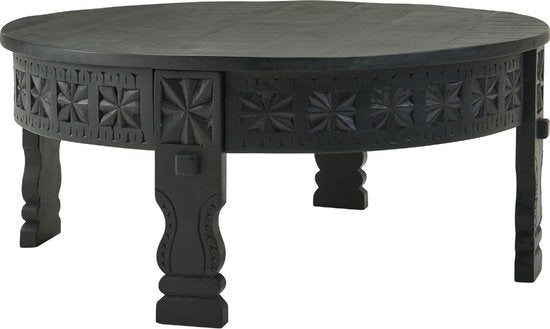 design coffee table 80x36x80 cm Mango solid wood coffee table round black | Coffee table wood Solid wood coffee table | Living room table oriental | Coffee table lounge table