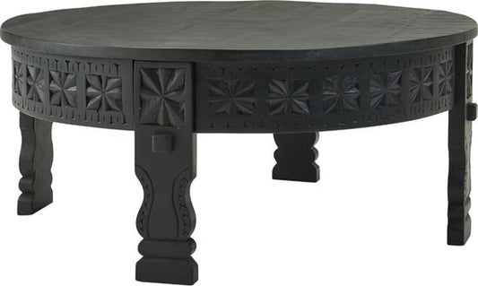 design salontafel 80x36x80 cm Mango massief houten salontafel rond zwart | Salontafel hout Salontafel massief | Tafel woonkamer oosters | Salontafel loungetafel