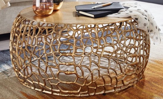 Koffietafel Aluminium 66x66x30 cm Salontafel Metaal Goud | Tafel Woonkamer Rond | Woonkamertafel Modern | Kleine Bijzettafel