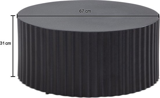 coffee table 67x67x31 cm metal black coffee table round | Design living room table with wave motif | Coffee table iron in slatted look | Small table side table living room modern