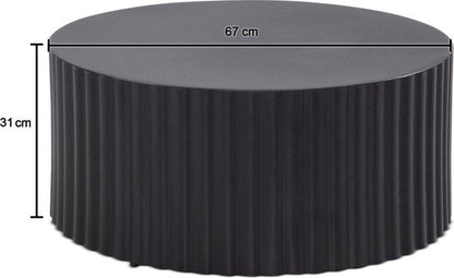 coffee table 67x67x31 cm metal black coffee table round | Design living room table with wave motif | Coffee table iron in slatted look | Small table side table living room modern