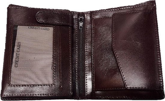 Heren Lederen Billfold Midi Portemonnee - Bruin - 10x13x3 cm