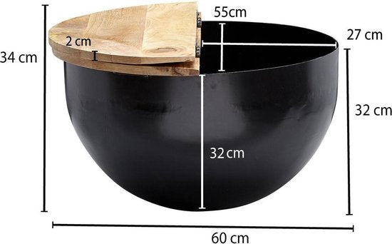 salontafel metaal 60x34x60 cm industriÃ«le stijl rond | Design salontafel met opbergruimte | Moderne salontafel salontafel zwart