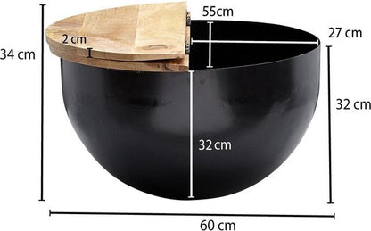 salontafel metaal 60x34x60 cm industriÃ«le stijl rond | Design salontafel met opbergruimte | Moderne salontafel salontafel zwart