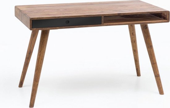 bureau REPA zwart 120 x 60 x 75 cm massief houten laptop tafel Sheesham Nature | Landelijke stijl werktafel met 1 lade | Kantoor tafel Pc-tafel