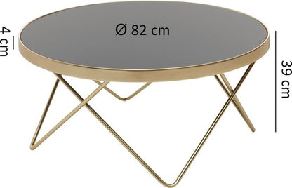Salontafel Zwart/matgouden tafel met glazen blad Woonkamertafel Ø82cm