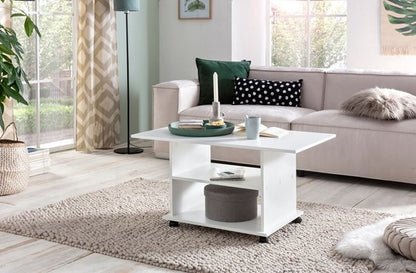 Design salontafel WL5.738 95 x 51 x 54,5 cm Wit Draaibaar met wielen | Salontafel Koffietafel | Salontafel Salontafel | Salontafel met opbergruimte