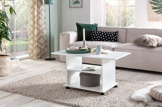 Design salontafel WL5.738 95 x 51 x 54,5 cm Wit Draaibaar met wielen | Salontafel Koffietafel | Salontafel Salontafel | Salontafel met opbergruimte