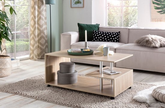 Design salontafel WL5.735 105 x 48,5 x 60 cm Sonoma Draaibaar met wielen | Salontafel Koffietafel | Salontafel Salontafel | Salontafel met opbergruimte