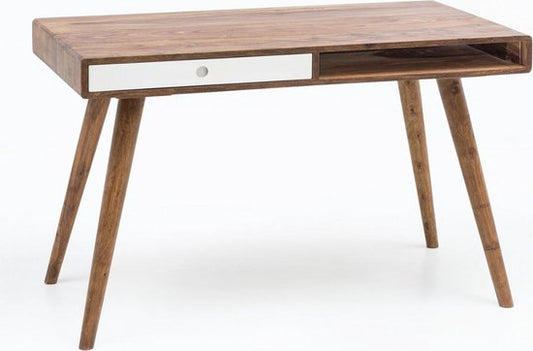 bureau REPA wit 120 x 60 x 75 cm massief houten laptop tafel Sheesham Nature | Landelijke stijl werktafel met 1 lade | Kantoor tafel Pc-tafel