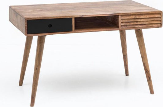 bureau REPA zwart 120 x 60 x 75 cm massief houten laptop tafel Sheesham Nature | Landelijke stijl bureau met 2 laden | Kantoor tafel Pc-tafel