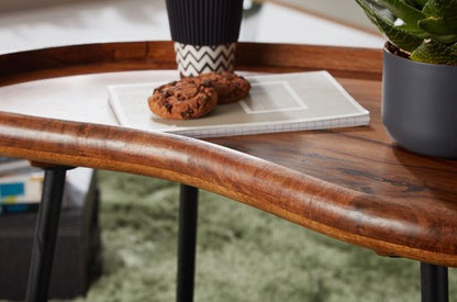 salontafel WL5.669 71x51x40 cm Sheesham massieve banktafel niervorm met metalen poten | Salontafel massief hout | Kleine niertafel echt hout | Stubentisch Holz | Bijzettafel Modern