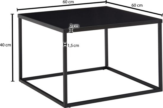 Coffee table Metal 60x60x40 cm Square Coffee Table Black | Living Room Table Industrial | Small Side Table Living Room Table