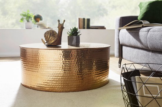 Side table RAHI 75x31x75 cm aluminium side table gold oriental round | Flat hammered coffee table metal Design Coffee Table Modern | Coffee Table Indian Stubentisch Small