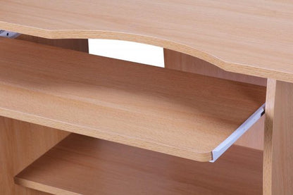 computertafel DIANA oprolbaar Beech 90 x 71 x 50 cm met toetsenbordplateau | Laptop tafel op wieltjes | Pc-tafel met ruimtebesparende printer tray | Bureau voor kleine ruimtes