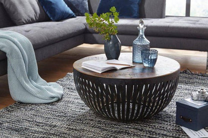 salontafel NISHA 70x33x70 cm hout / metaal salontafel van industriÃ«le installaties | Salontafel met draadmand | Salontafel met metalen frame | Clubtafel Lounge-tafel | Ontwerp Stubentisch rond