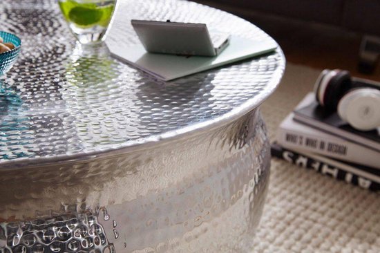 coffee table KARAM 75x31x75cm aluminum silver side table oriental round | Flat hammered coffee table metal Design coffee table modern | Table small Indian stub table small