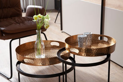 Sky Style- Salontafel set van 2 koperen dienblad tafels - goud - salontafel - rond - modern interieur
