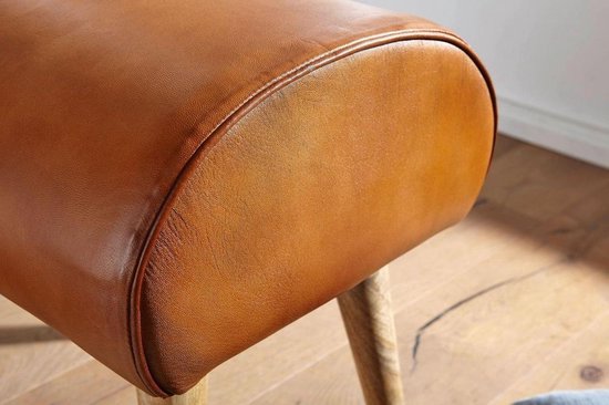 kruk echt leer / massief hout 45 x 53 x 40 cm moderne lederen kruk | Kleine gestoffeerde houten kruk Turnbock kruk met lederen bekleding