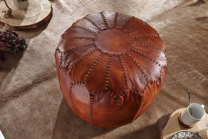 kruk echt leer bruin 52 x 40 x 52 cm poef woonkamer | Design poef kruk oosterse | Gestoffeerde kruk Orient beensteun bank