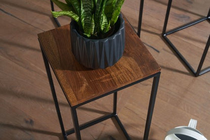 Sky Style - Sheesham massief houten bloementafel set van 3 nesttafel kolomtafel decoratieve kolom