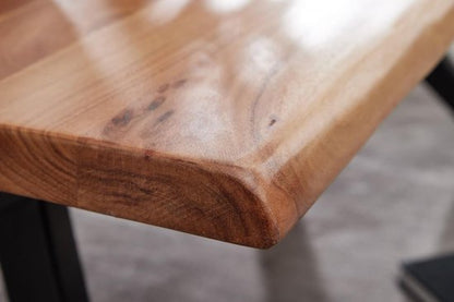 coffee table 115x37x64 cm solid acacia wood / metal tree edge | Designer square coffee table | Industrial brown living room table | Coffee table, wood, rectangular
