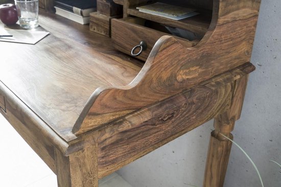 bureau KADA massief hout Sheesham | Secretaresse 115 x 100 x 60 cm met 3 laden | Console tafel in landelijke stijl
